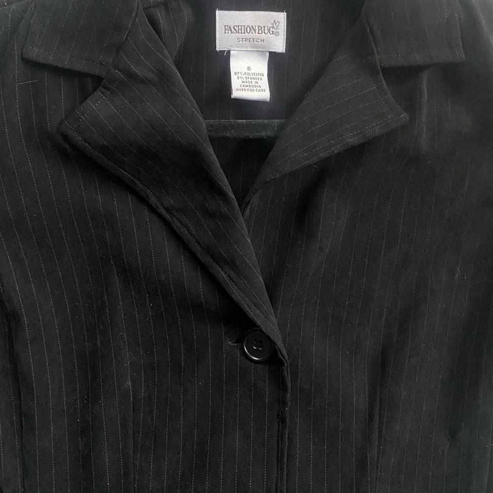 Vtg Y2K Fashion Bug Black White Pinstriped Fitted Long Suit Blazer Soft Jacket S